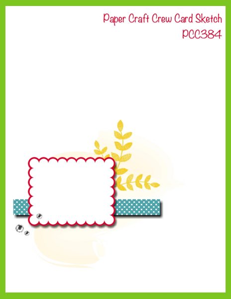 Vertical sketch with horizontal scallop rectangle placed in bottom left corner with banner behind.